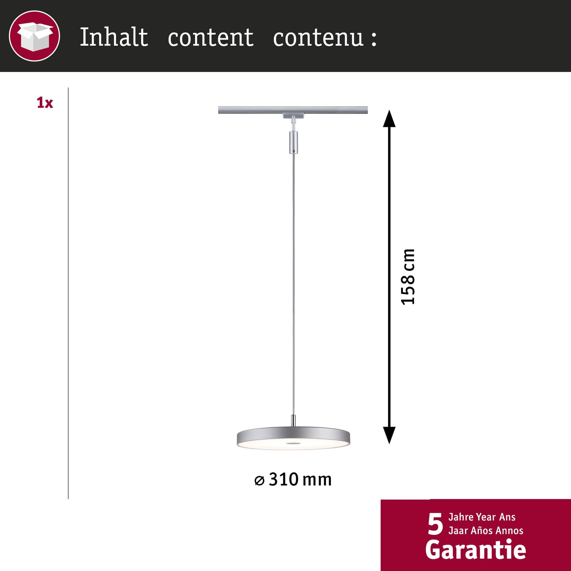 Paulmann Hildor URail LED Pendant 15W 3000K Chrome Matt Dimmable