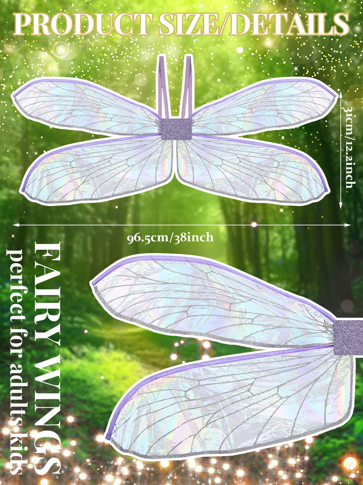 PullCrease Dragonfly Wings for Adults Halloween Fairy Costume Cosplay Gold