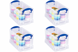 Really Useful Box 2.1 Litre Pack of 4, Clear Plastic Storage Container with Clip Handles & Lid