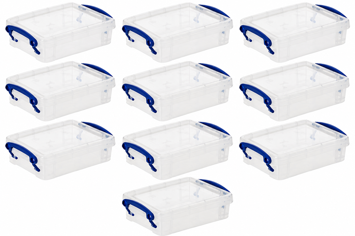 Really Useful Box 0.35 Litre Clear Plastic Storage Container 10x Pack with Clip Handles