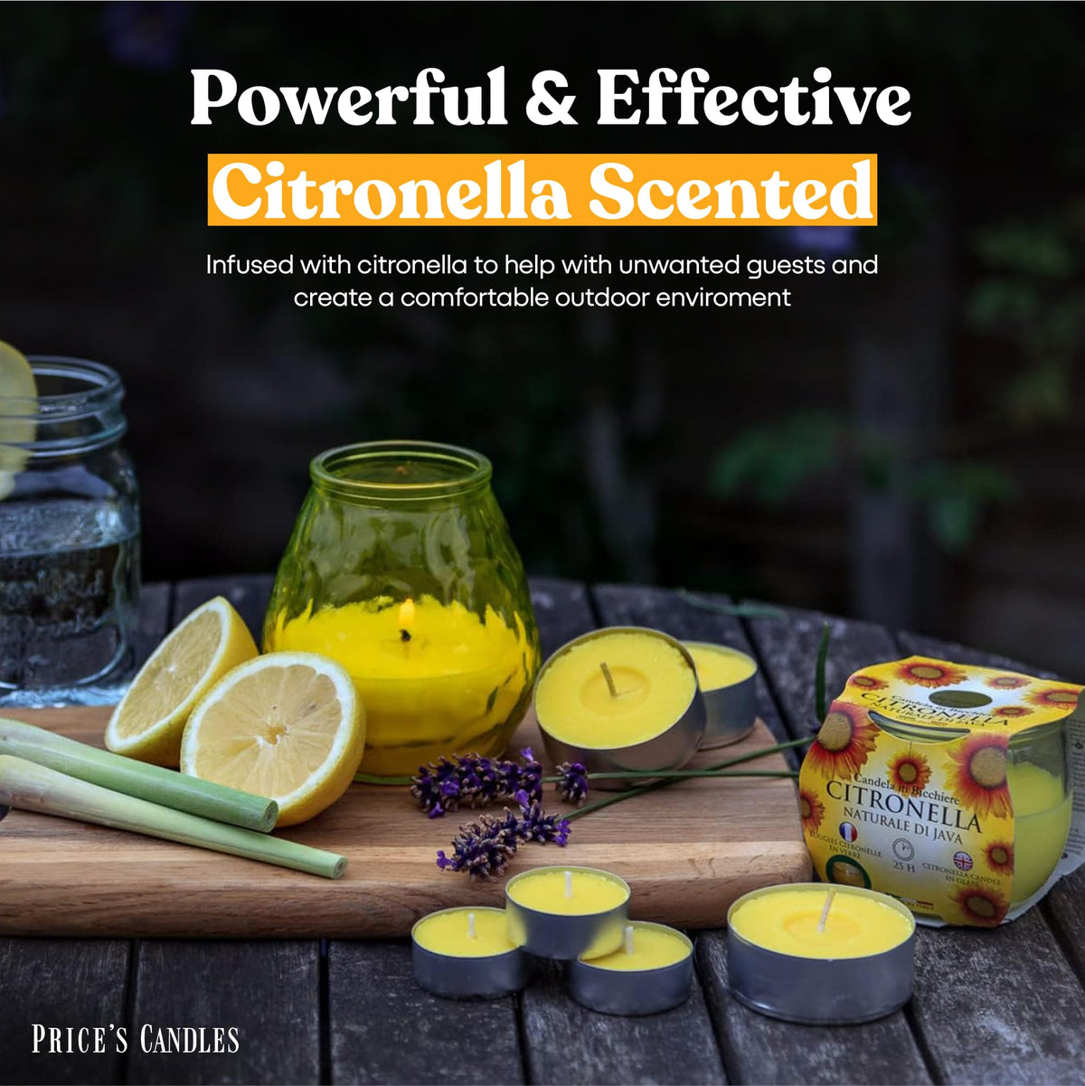 Price's Candles Citronella Glo-Lite Glass Candle Jar 2x Pack, Long Burning Garden Candle