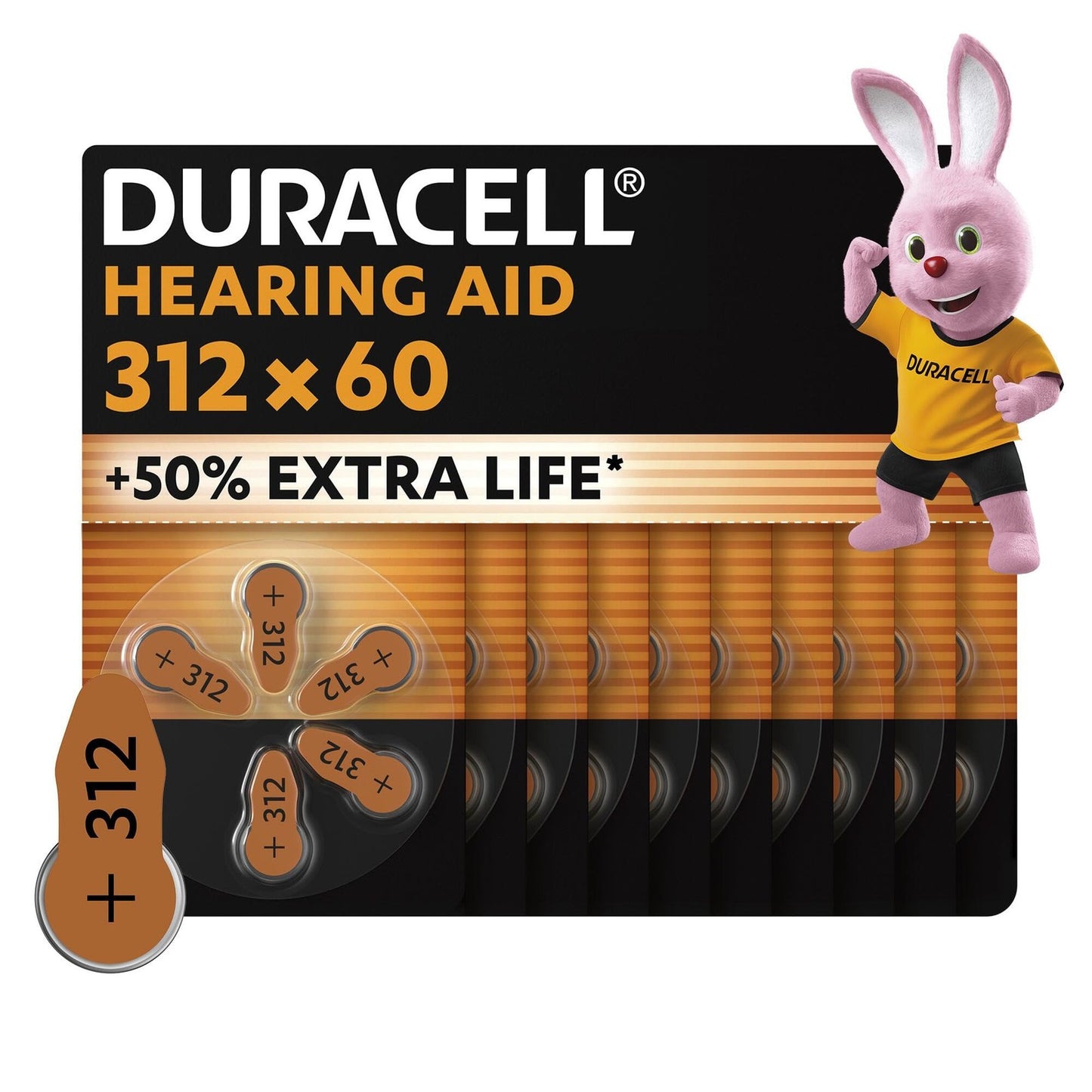 Duracell Size 312 Hearing Aid Batteries Pack of 60 +50% Extra Life