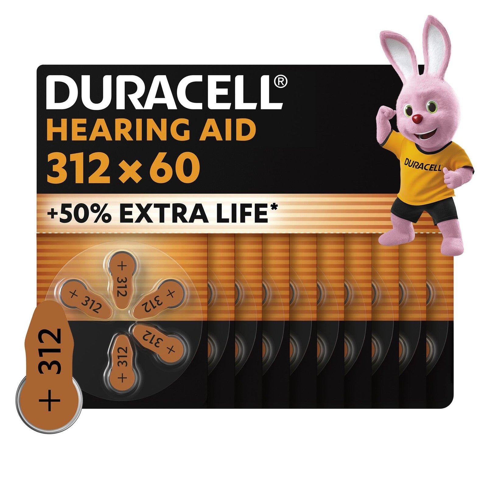 Duracell Size 312 Hearing Aid Batteries Pack of 60 +50% Extra Life