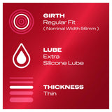 Durex Thin Feel Extra Lube 12 Condoms - Silicone Lubricated - Regular Fit