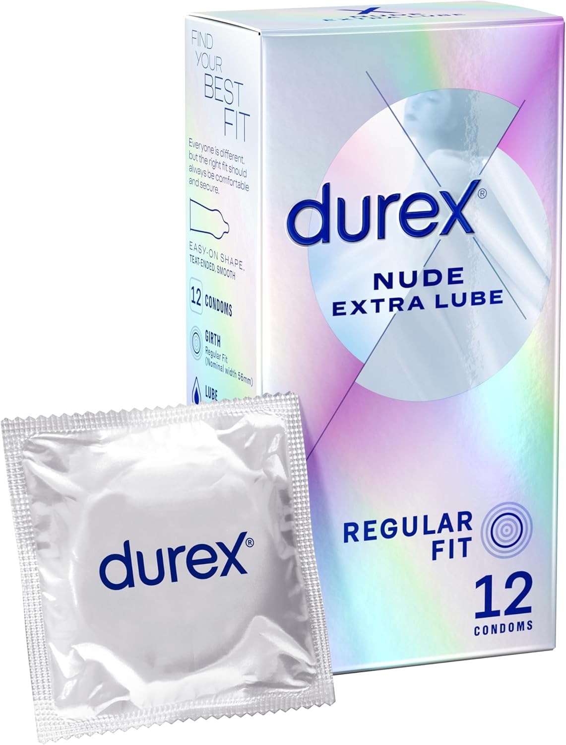 Durex Nude Extra Lube Condoms 12 Pack - Ultra Thin Regular Fit