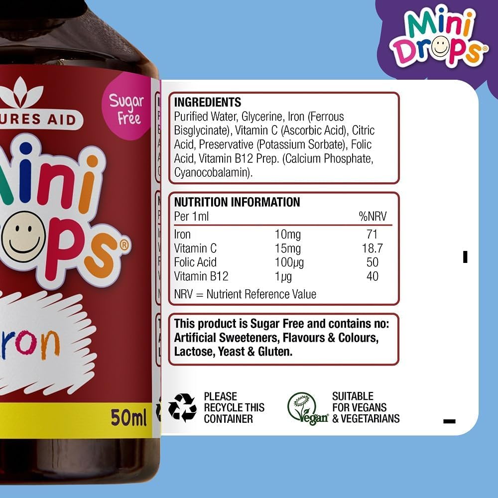 Natures Aid Mini Drops Iron Energy Supplement for Kids 50ml 6x Pack Bundle