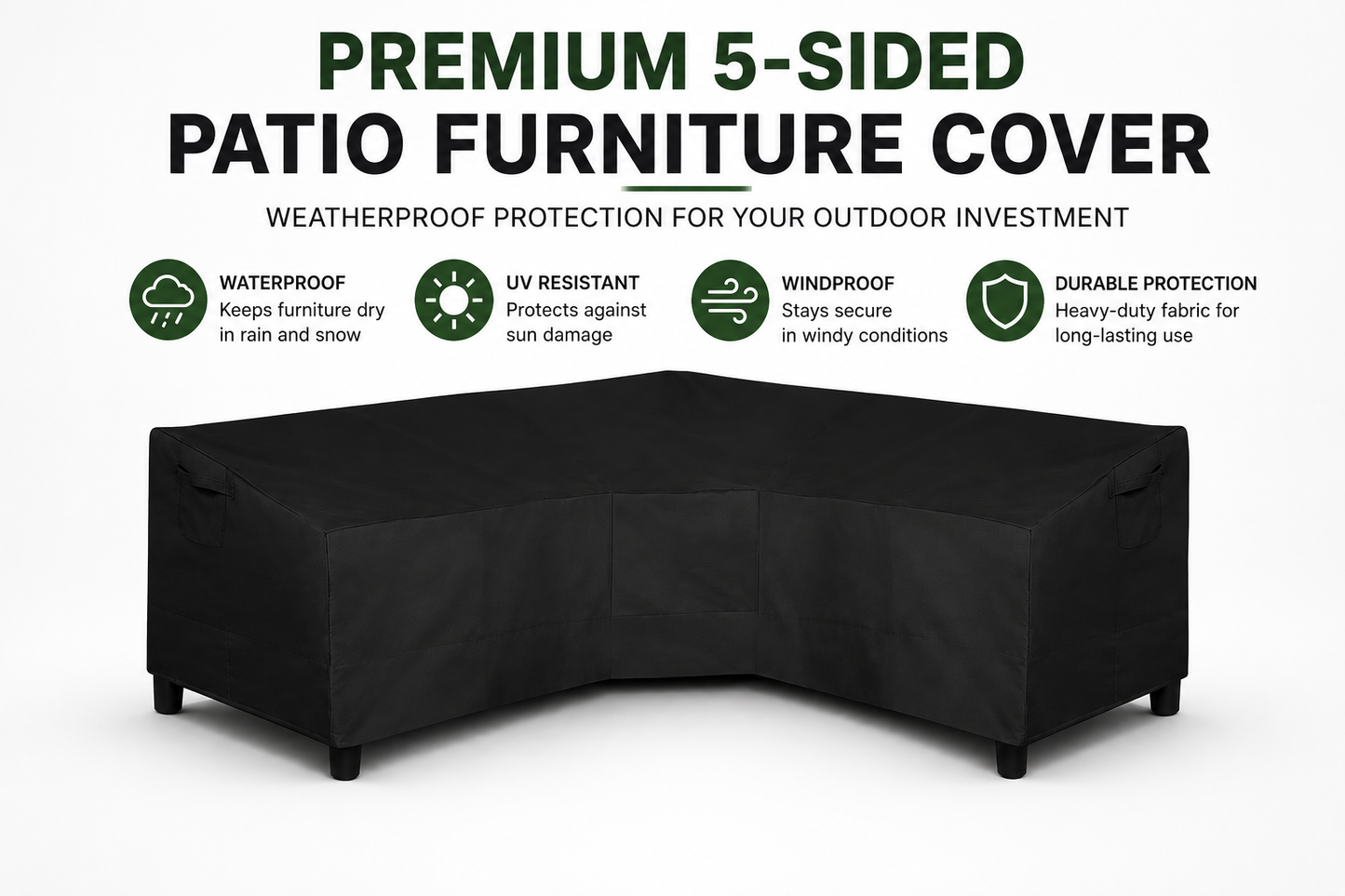Black V-Shaped Sectional Sofa Cover Waterproof Heavy Duty 100"x100"