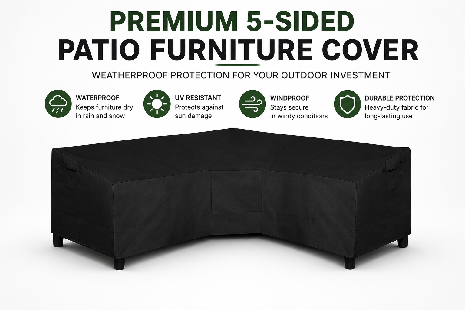 Black V-Shaped Sectional Sofa Cover Waterproof Heavy Duty 100"x100"