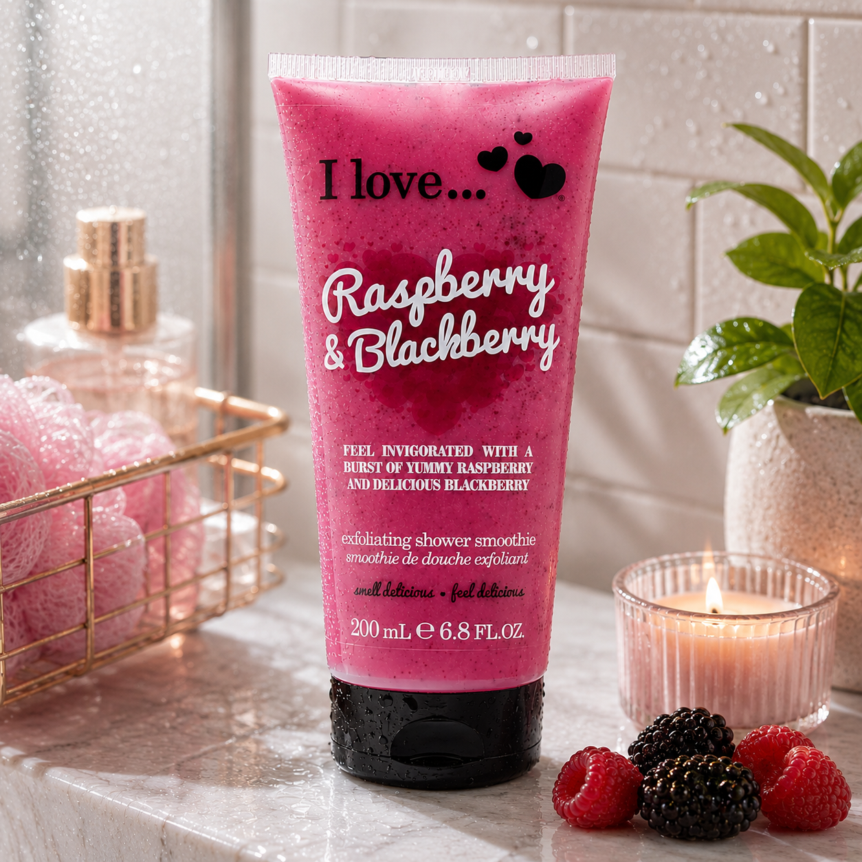 I LOVE Exfoliating Shower Smoothie Raspberry & Blackberry Fruity Body Scrub 200ml