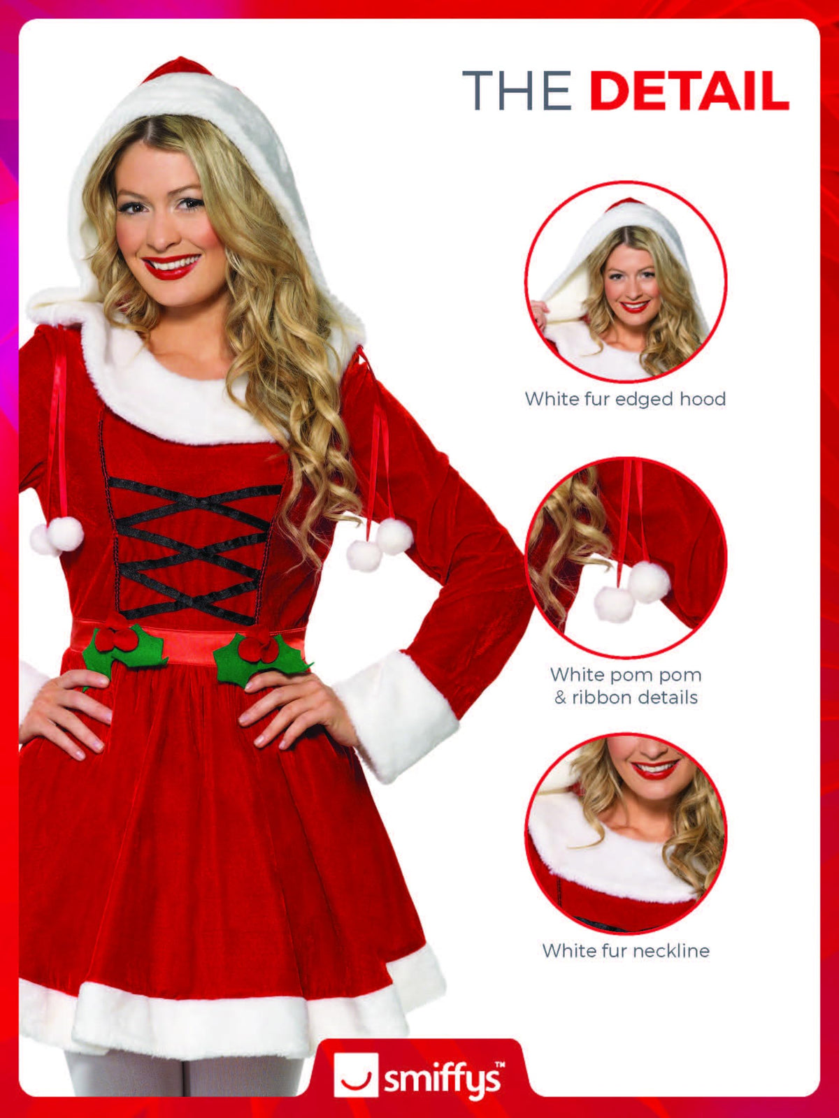 Smiffys Miss Santa Costume Red Dress Women's Size 8-10