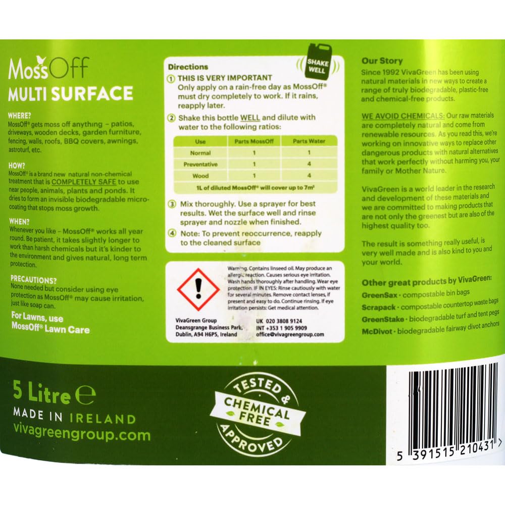 MossOff Multi Surface Moss & Algae Killer 5L Concentrate, Safe to Plants/Pond Life