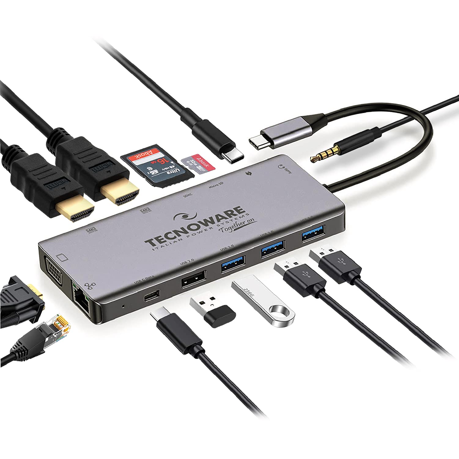 Tecnoware Hub USB Type-C 13-in-1 Adapter for MacBook & Notebook