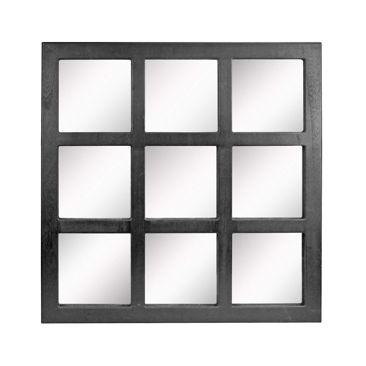 Stonebriar Square Rustic 9 Panel Window Pane Hanging Wall Mirror Black