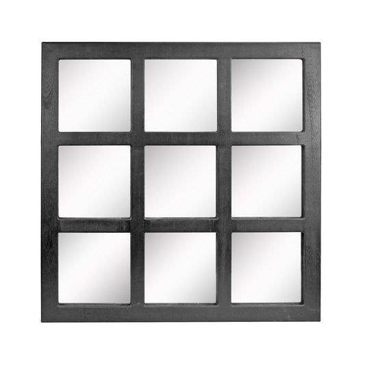 Stonebriar Square Rustic 9 Panel Window Pane Hanging Wall Mirror Black