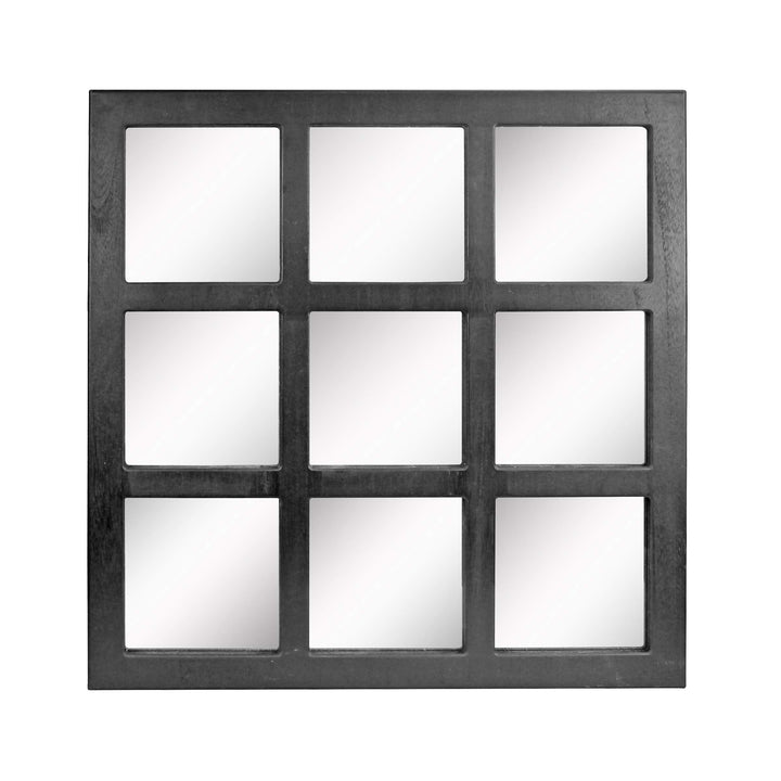 Stonebriar Square Rustic 9 Panel Window Pane Hanging Wall Mirror Black