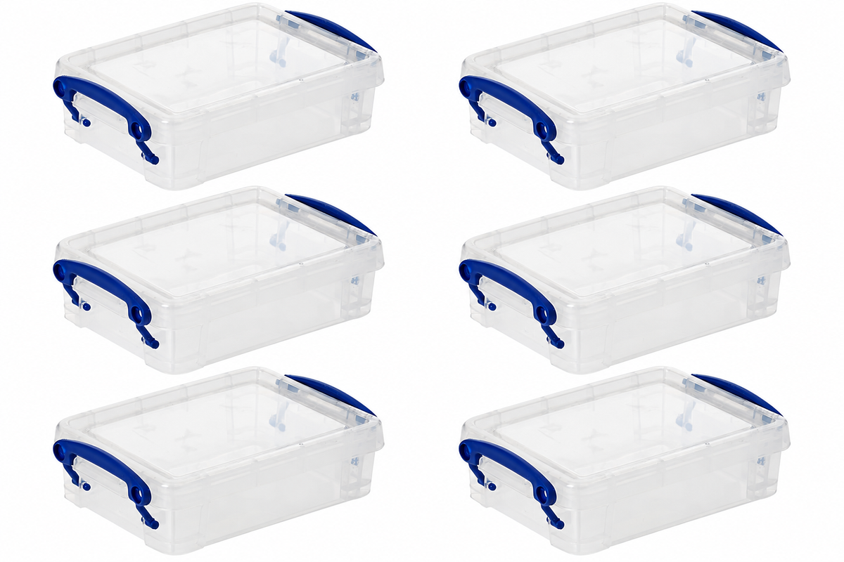 Really Useful Box 0.35 Litre Clear Plastic Storage Container 6x Pack with Clip Handles