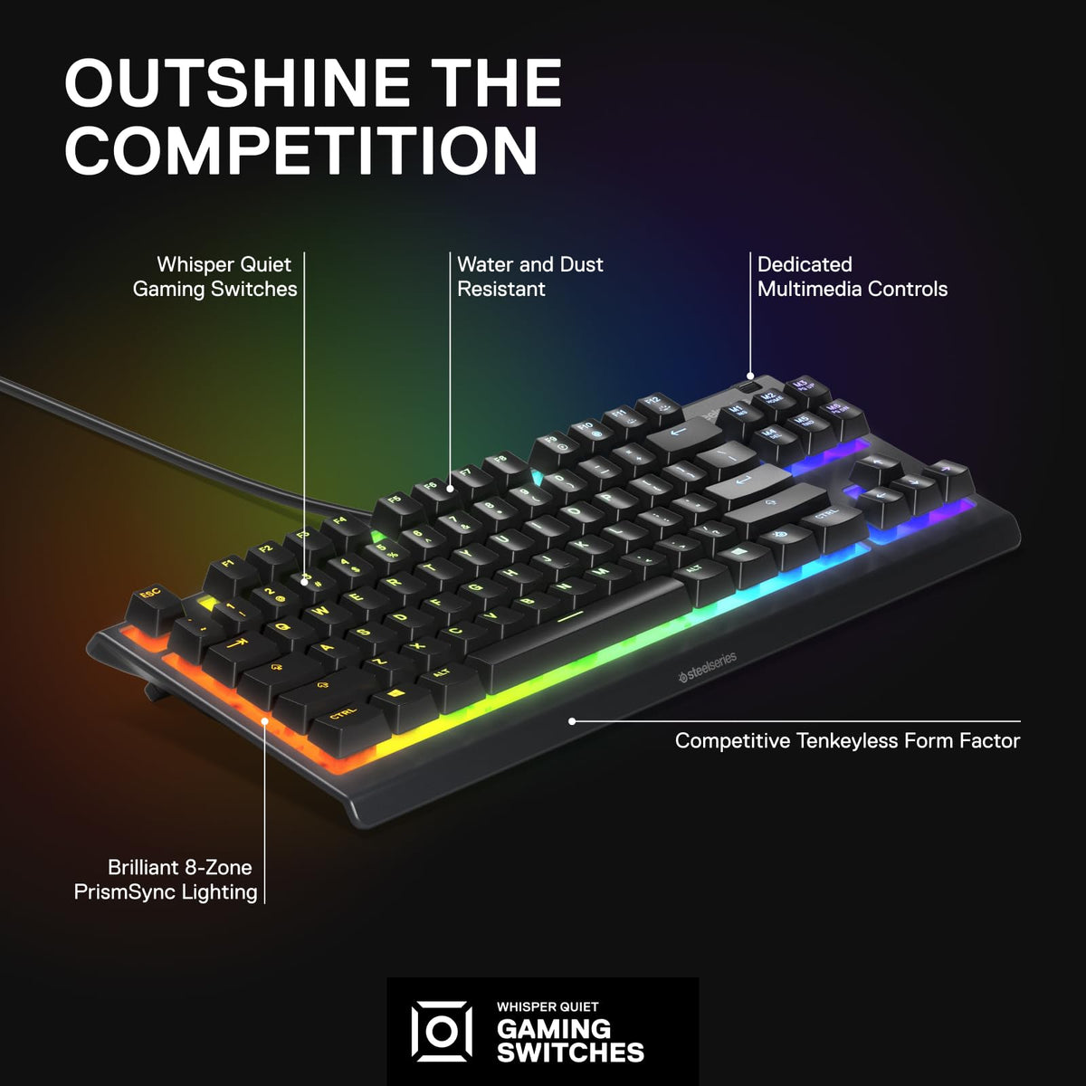 SteelSeries Apex 3 TKL RGB Gaming Keyboard – Tenkeyless Compact Form Factor - English QWERTY
