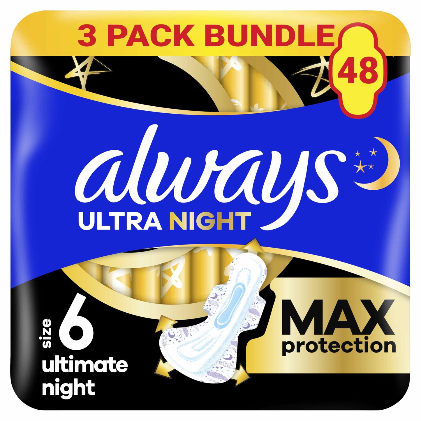 Always Ultra Sanitary Towels Secure Ultimate Night Size 6 Wings 48 Pads
