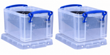 Really Useful Box 1.6 Litre Clear Plastic Storage Container 4x Pack with Clip Handles