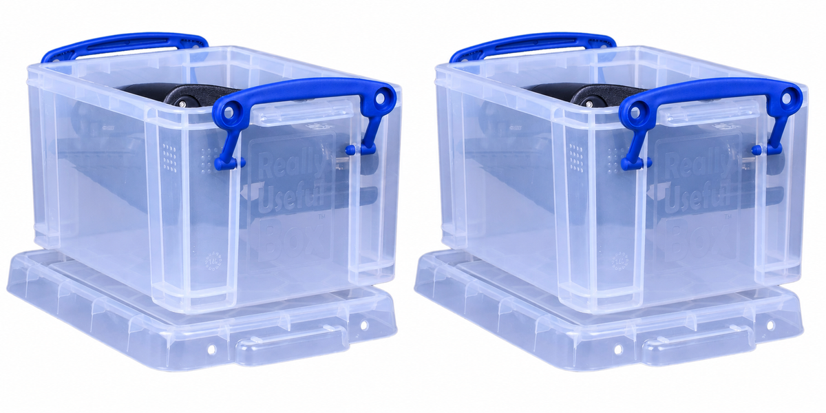 Really Useful Box 1.6 Litre Clear Plastic Storage Container 3x Pack with Clip Handles
