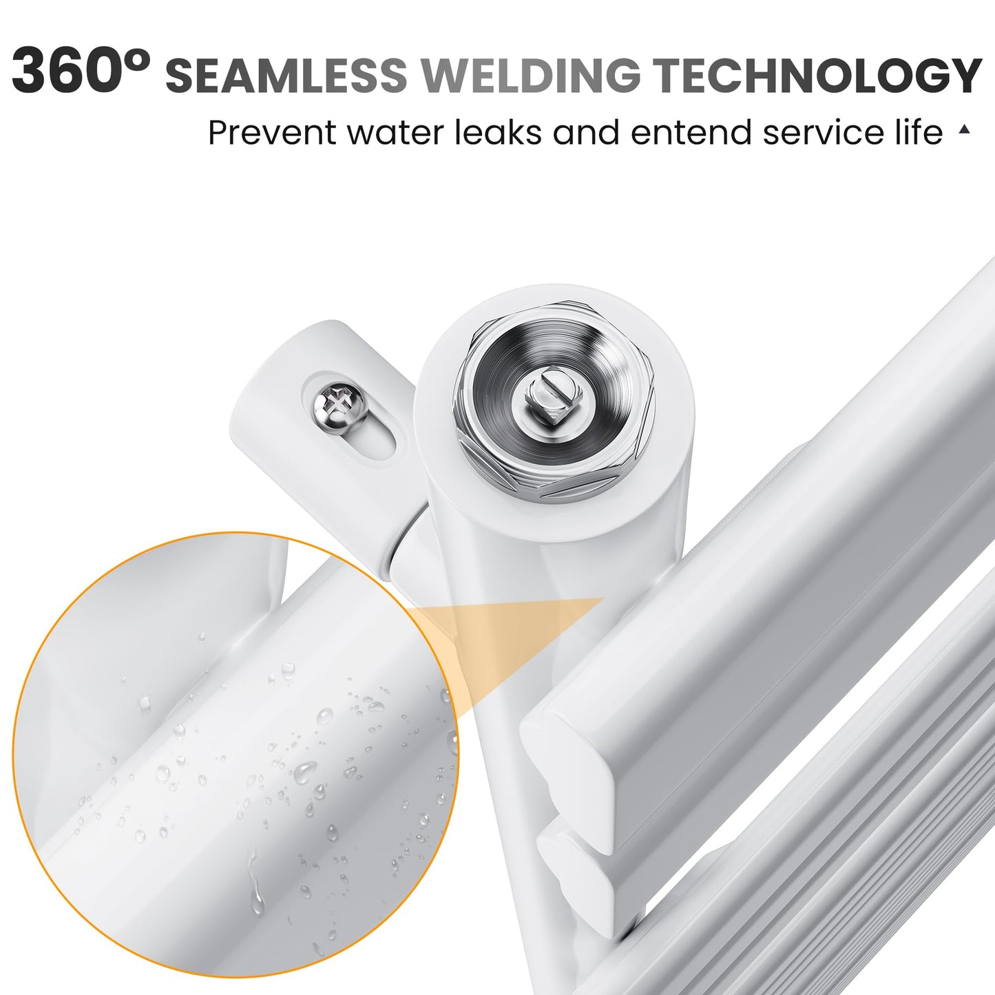 Flat Panel Heated Towel Rail White 1600 x 600mm Radiator, Wall Mounted Ladder
