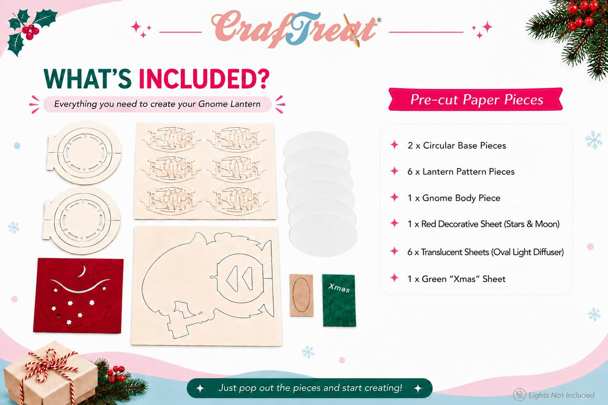 CrafTreat Gnome Paper Lantern DIY Christmas Craft Kit
