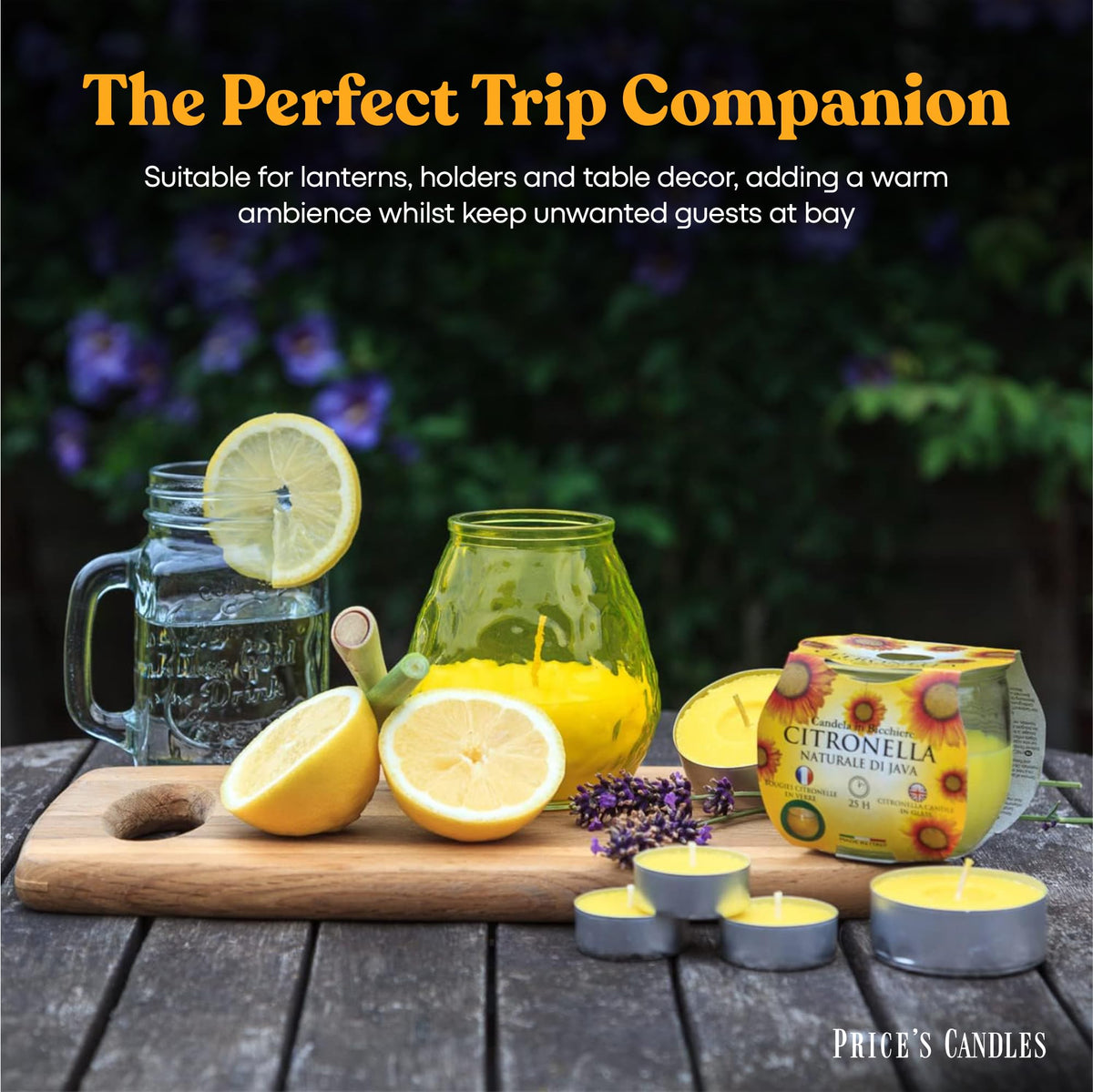 Price's Candles Citronella Glo-Lite Glass Candle Jar 2x Pack, Long Burning Garden Candle