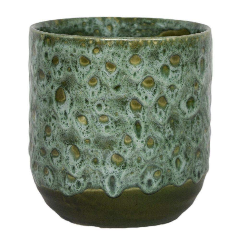 14cm Contemporary Glazed Plant Pot with Textured Crackle Design Indoor Planter Flower Pot for Cacti Succulents & Small House Plants Emerald