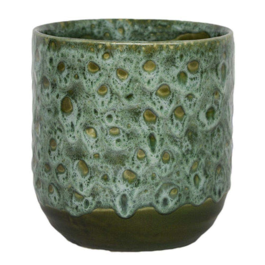 14cm Contemporary Glazed Plant Pot with Textured Crackle Design Indoor Planter Flower Pot for Cacti Succulents & Small House Plants Emerald