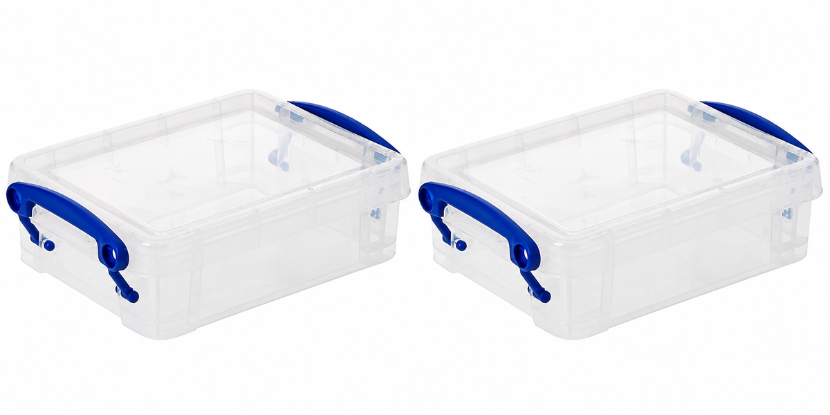 Really Useful Box 0.35 Litre Clear Plastic Storage Container 2x Pack with Clip Handles
