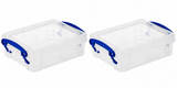 Really Useful Box 0.35 Litre Clear Plastic Storage Container 2x Pack with Clip Handles
