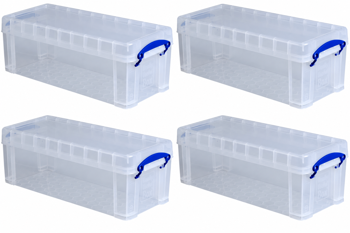 Really Useful Box 6.5 Litre Clear Plastic Storage Container 4x Pack with Clip Handles