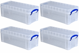 Really Useful Box 6.5 Litre Clear Plastic Storage Container 4x Pack with Clip Handles