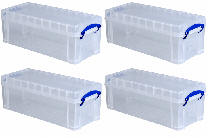 Really Useful Box 6.5 Litre Clear Plastic Storage Container 4x Pack with Clip Handles