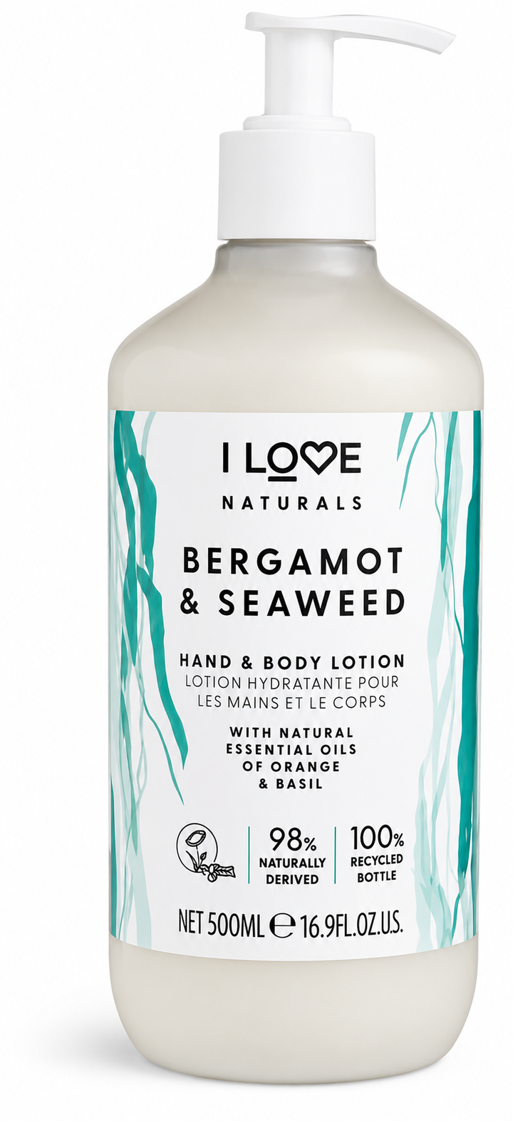 I Love Naturals Bergamot & Seaweed Hand Body Lotion 500ml with Natural Essential Oils