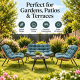 3 Piece Rattan Garden Furniture Set 3 Cushioned Sofa Chairs & Table For Patio Outdoor