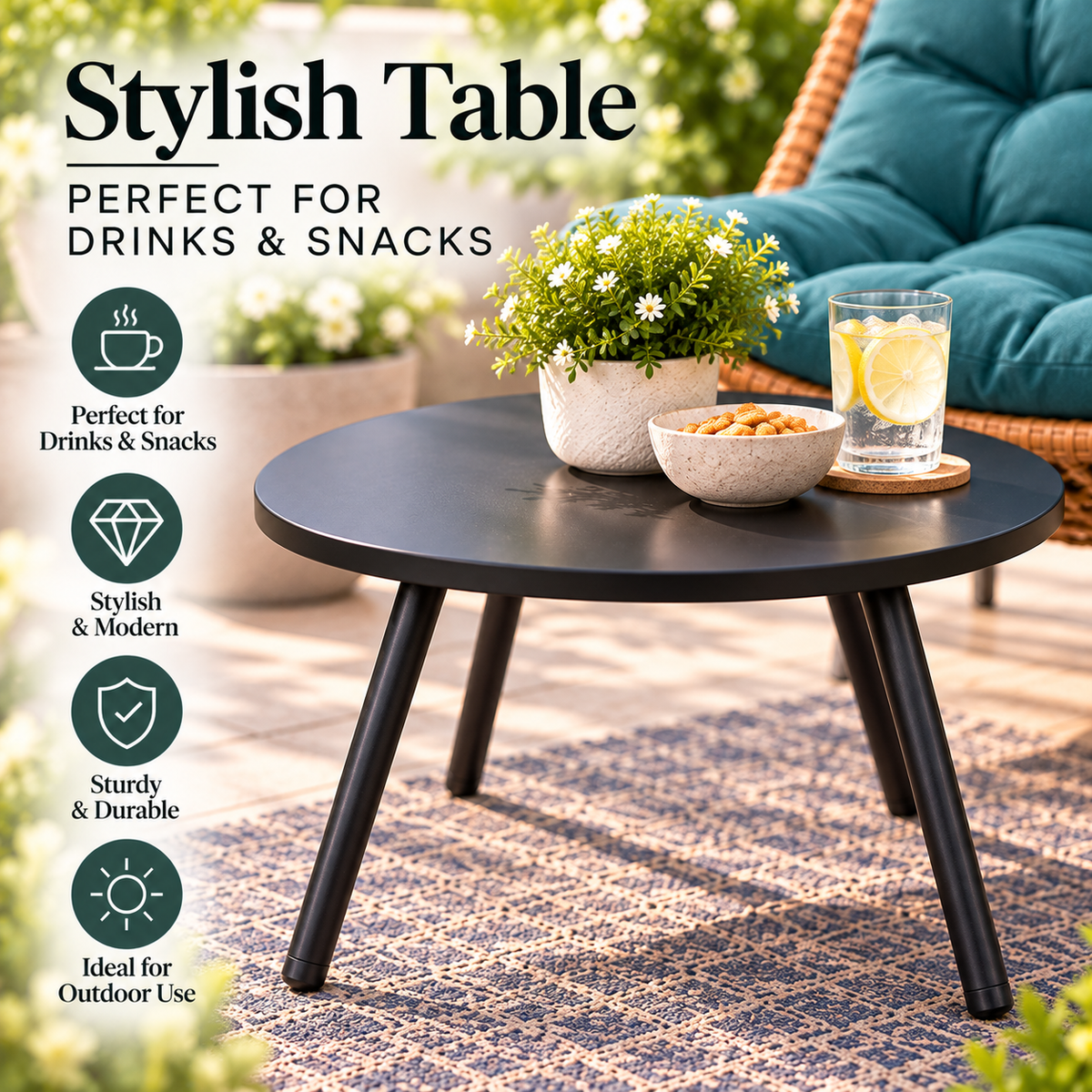3 Piece Rattan Garden Furniture Set 3 Cushioned Sofa Chairs & Table For Patio Outdoor