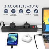Extension Lead 2M with 4 USB Ports - Black Power Strip Extension Surge Protector