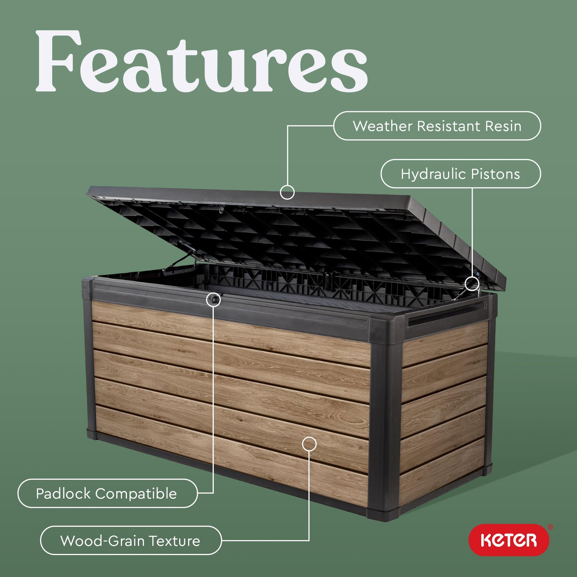 Keter Signature 570L Outdoor Storage Box Ashwood Brown Bench Seat