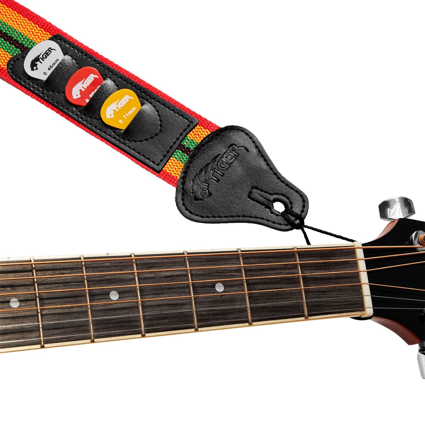 Tiger STPK2-RB Nylon Guitar Strap Reggae Design with 3 Pick Holders