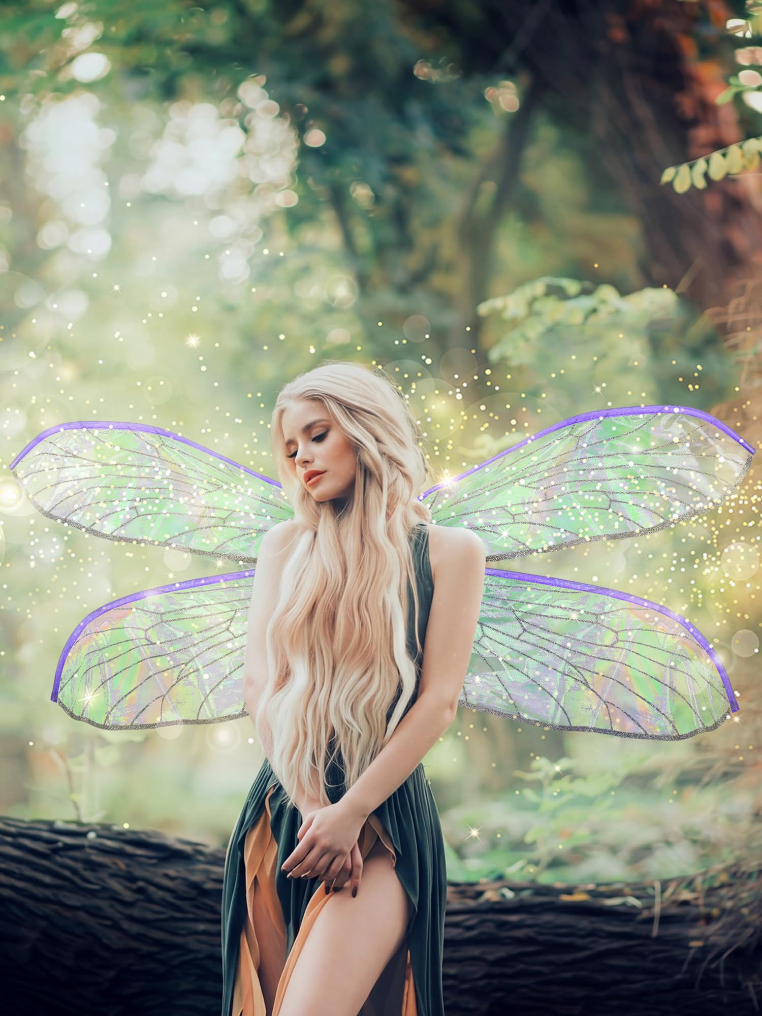 PullCrease Dragonfly Wings for Adults Halloween Fairy Costume Cosplay Gold