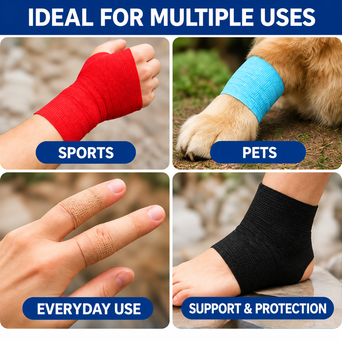 80x Rolls of Self-Adhesive Elastic Bandage Wrap for Sports/First Aid/Pets Compression Support
