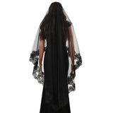 Acenail Black Veil Brides Wedding Long Pearl Lace Bridal Veil