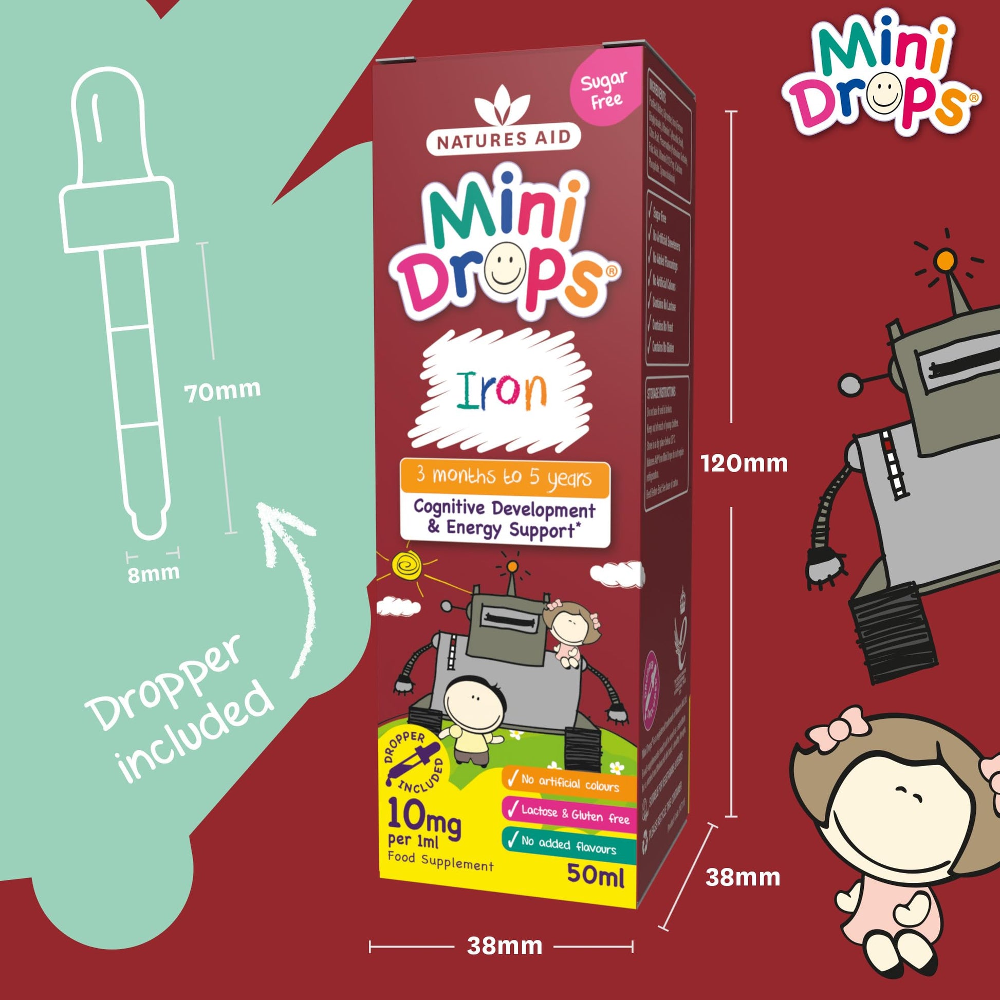 Natures Aid Mini Drops Iron Supplement for Kids 50ml