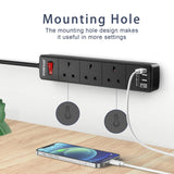 Extension Lead 2M with 4 USB Ports - Black Power Strip Extension Surge Protector