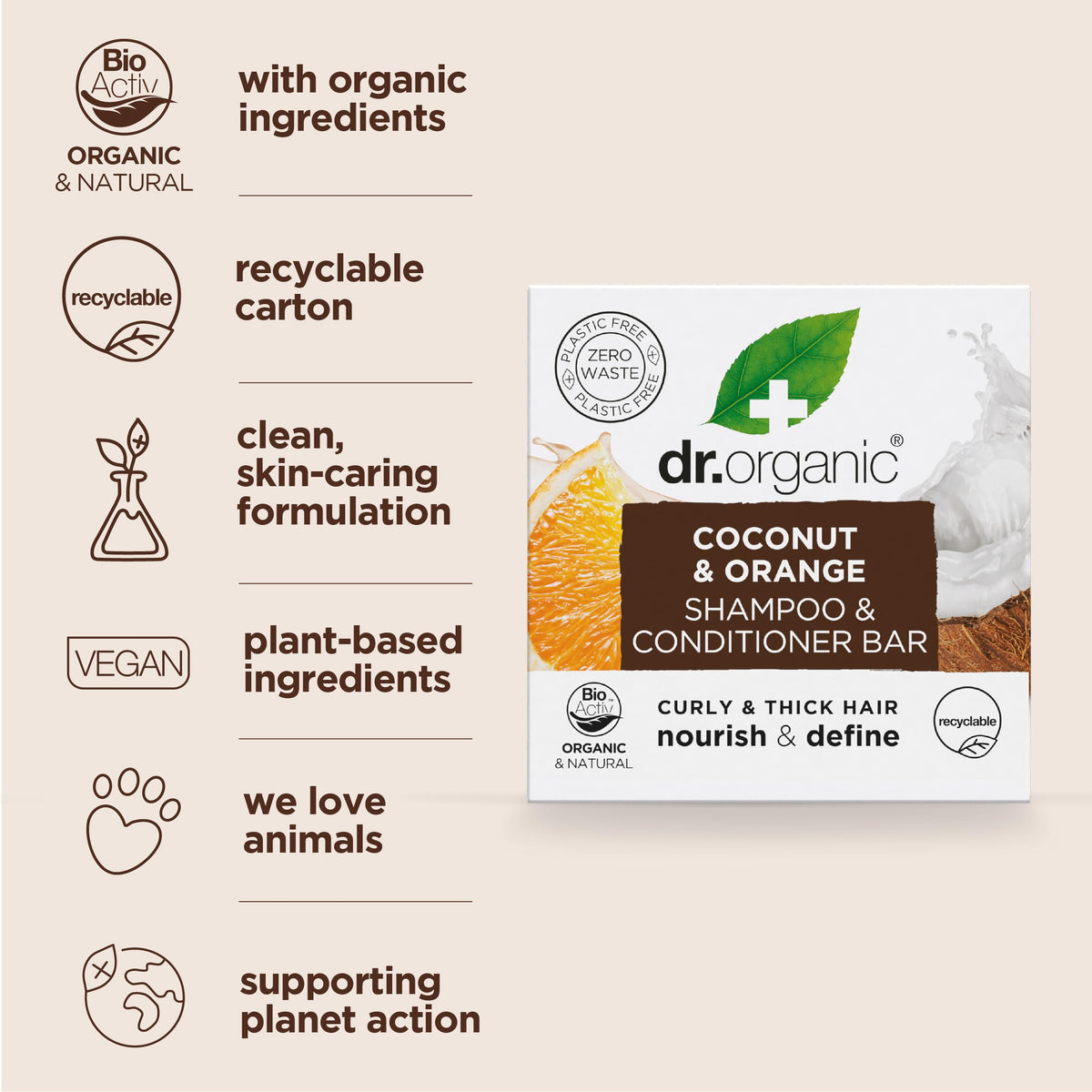 Dr Organic Coconut & Orange Shampoo Bar 75g | Natural Curly Hair
