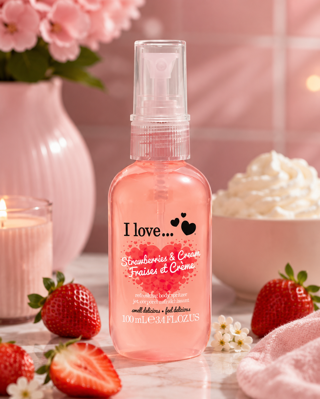I LOVE Strawberries & Cream Body Spritzer 100ml with Natural Fruit Extract Fragranced Mist