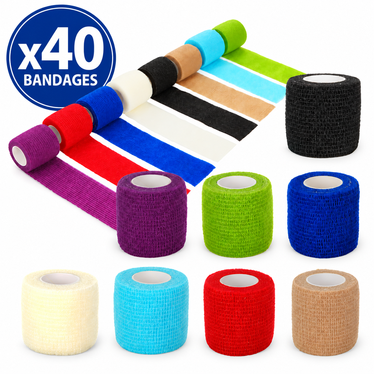 40x Rolls of Self-Adhesive Elastic Bandage Wrap for Sports/First Aid/Pets Compression Support