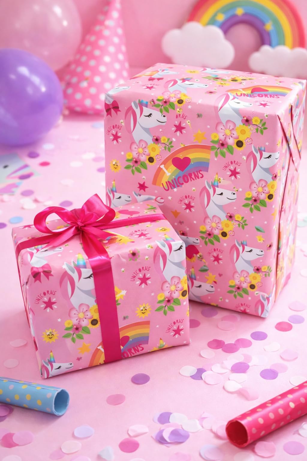 Unicorn Wrapping Paper 2 Rolls of 4M Gift Wrap Pink Girls Birthday Roll Wrap
