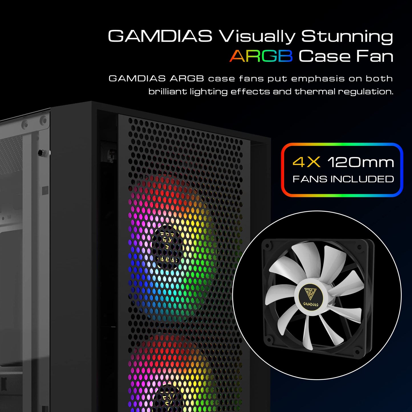 GAMDIAS ZEUS ATX Mid Tower Gaming Case 4x 120mm ARGB Fans